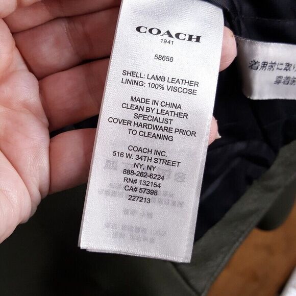COACH Womens Jacket Small Dark Green Heavy Leather Moto Lined Biker ICON $1245 - Picture 9 of 11